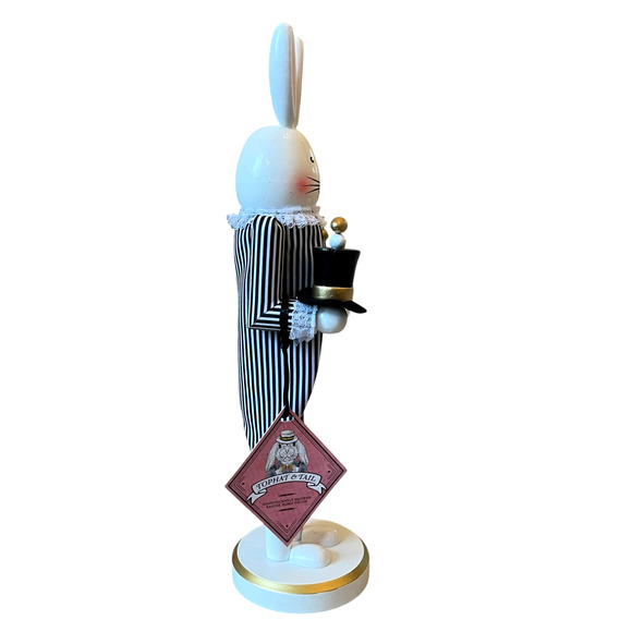 Tophat & Tail Easter Bunny Rabbit Wooden Nutcracker 14in Black & White New - Picture 2 of 13